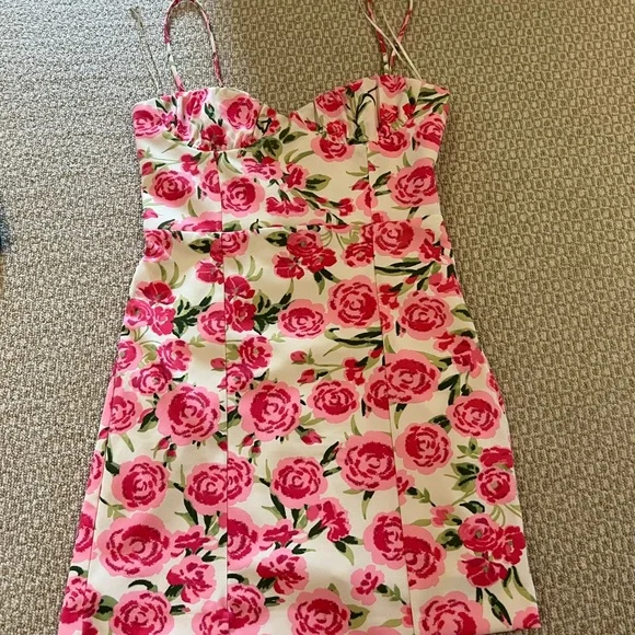 zara floral corset style dress STRETCH FLORAL CORSET DRESS - Ecru